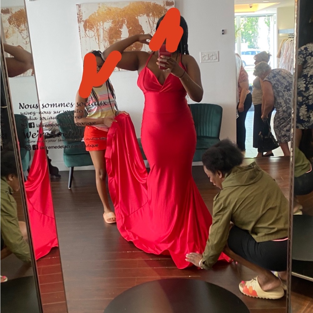 RED BACKLESS LONG PROM DRESS FOR SALE! - Picture 7 of 9